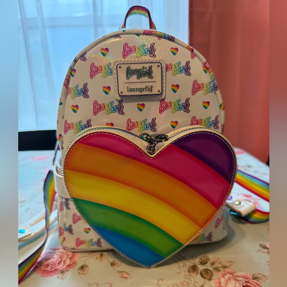 Loungefly Lisa Frank Multicolor Heart Mini Backpack NWOT